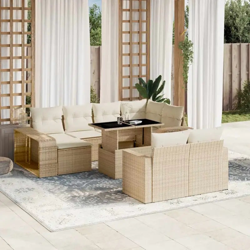 Lounge Tuinset met zwart materiaal en gepoedercoat staal afmetingen - beige en crèmekleurig / Glas - Tuinsets