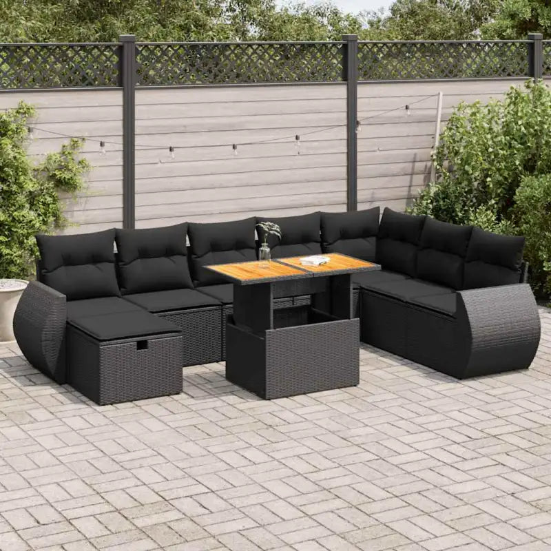 Lounge tuinset van beige materiaal en gepoedercoat staal met afmetingen - Zwart / met opbergruimte - Tuinsets