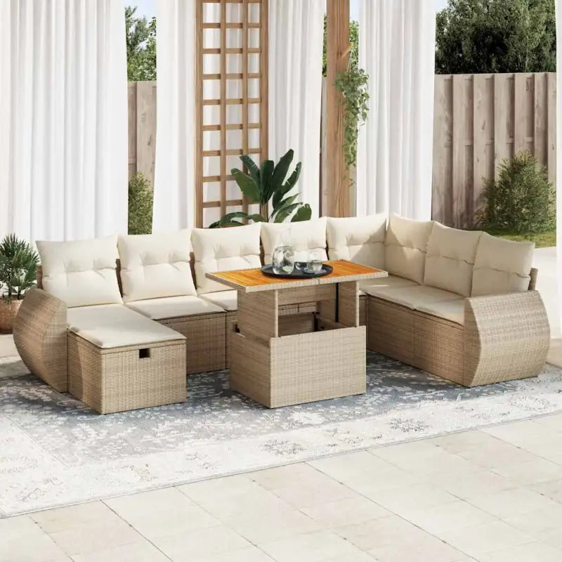 Lounge tuinset van beige materiaal en gepoedercoat staal met afmetingen - beige en crèmekleurig / met opbergruimte