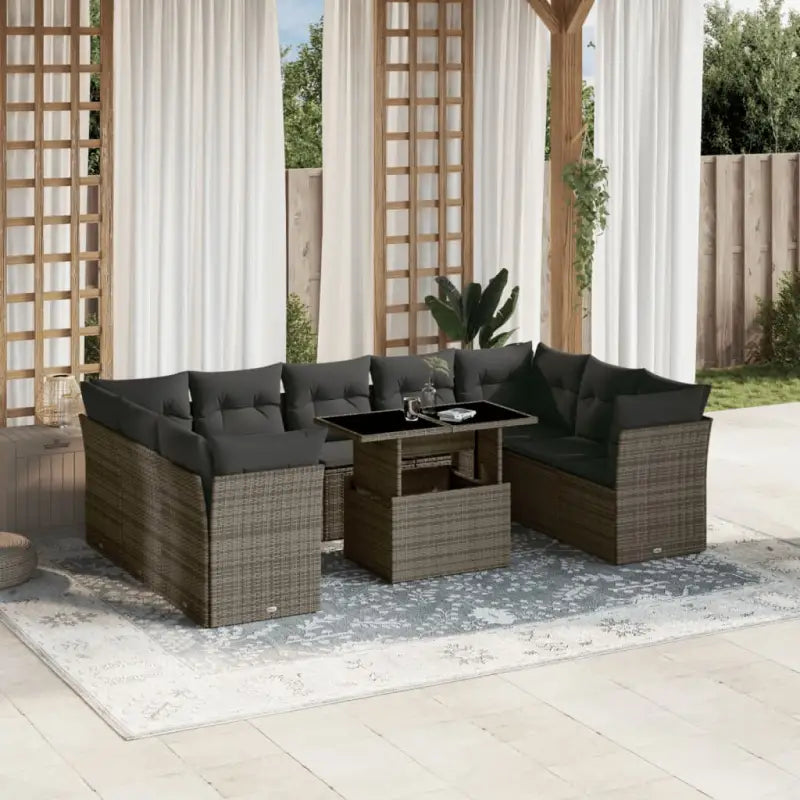 Lounge tuinset van beige materiaal en gepoedercoat staal - Grijs / zonder opbergruimte - Tuinsets