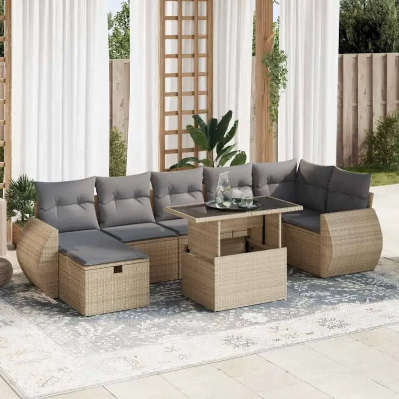 Lounge Tuinset van Beige Materiaal en Gepoedercoat Staal - Beige en grijs / met opbergruimte - Tuinsets