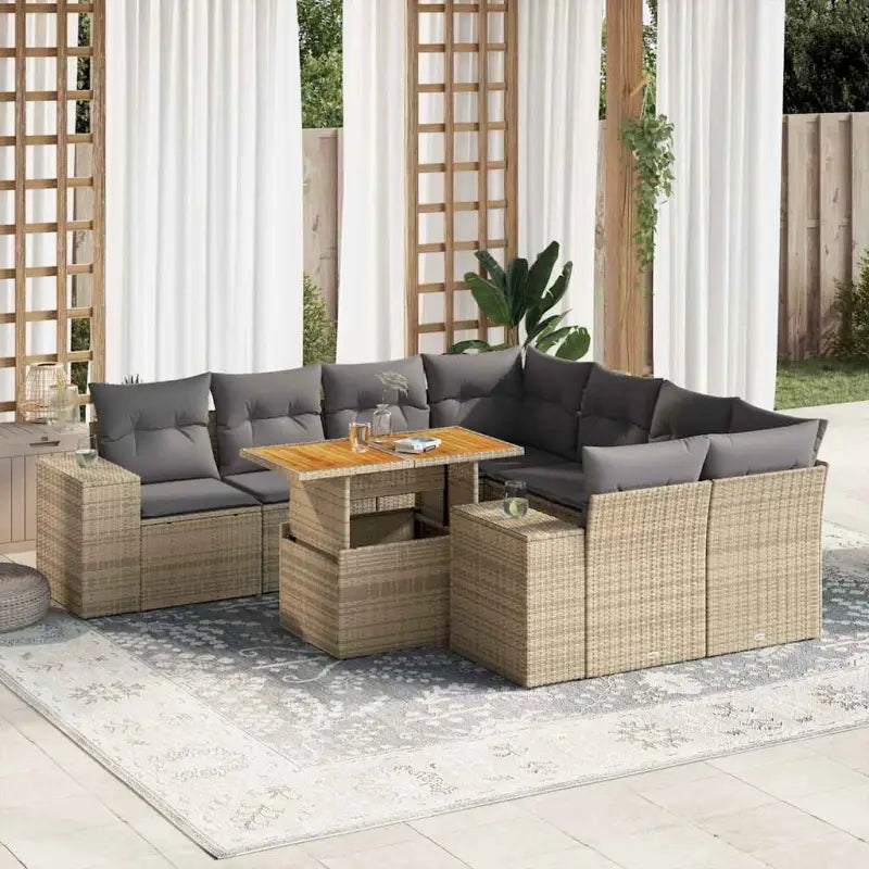 Lounge tuinset van beige materiaal en gepoedercoat staal met handige afmetingen - Beige en grijs / met opbergruimte