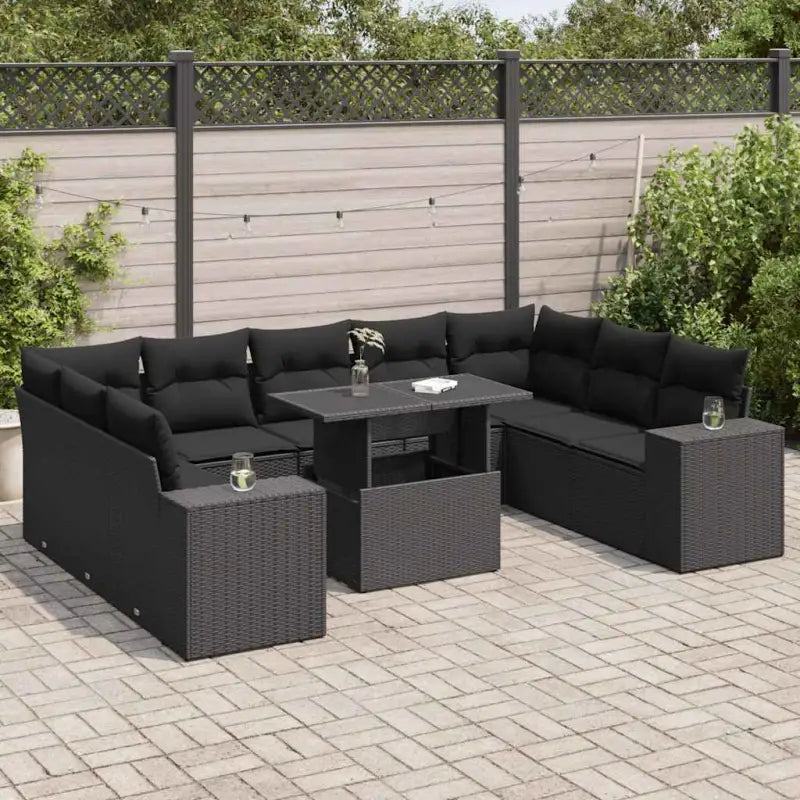 Lounge tuinset van beige materiaal en gepoedercoat staal met ruime afmetingen - Zwart / met opbergruimte - Tuinsets