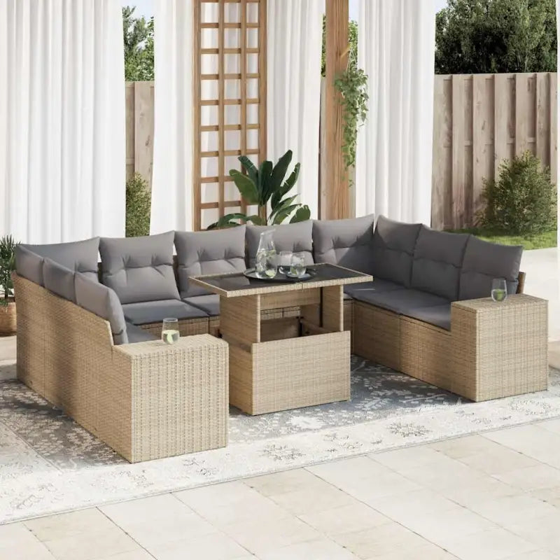 Lounge tuinset van beige materiaal en gepoedercoat staal met ruime afmetingen - Beige en grijs / met opbergruimte