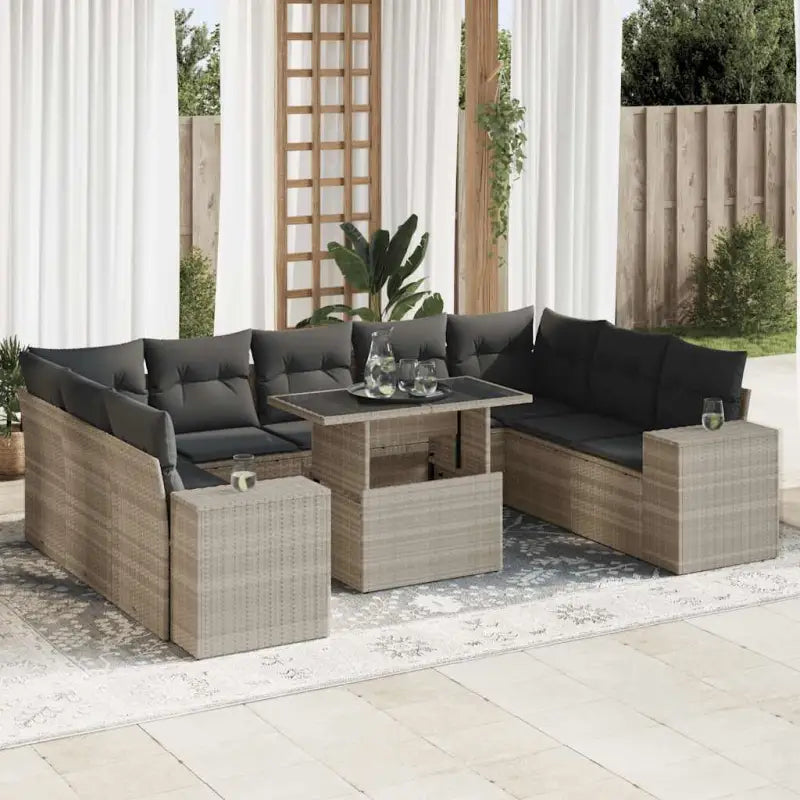 Lounge tuinset van beige materiaal en gepoedercoat staal met ruime afmetingen - Lichtgrijs / met opbergruimte - Tuinsets