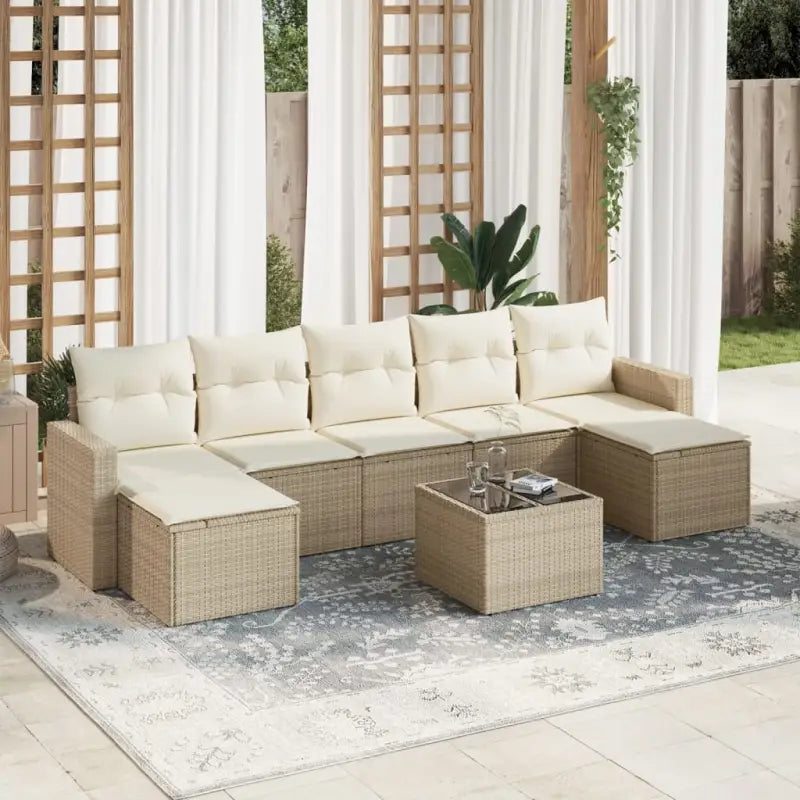 Lounge Tuinset van Gepoedercoat Staal in Beige Material met Afmetingen - beige en crèmekleurig / Met tafel - Tuinsets