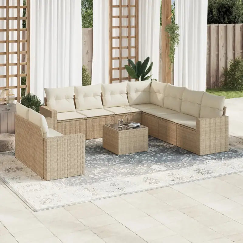 Lounge Tuinset van Gepoedercoat Staal in Zwart met Afmetingen voor Buitenruimte - beige en crèmekleurig / Met tafel