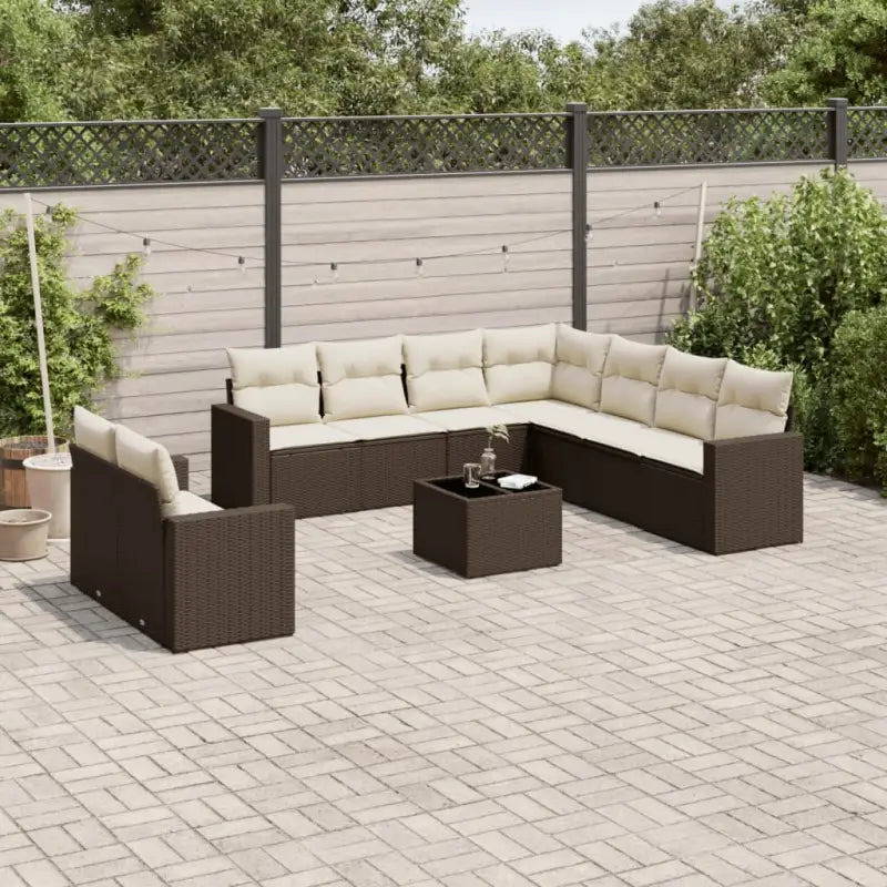 Lounge Tuinset van Gepoedercoat Staal in Zwart met Afmetingen voor Buitenruimte - Bruin en crème / Met tafel - Tuinsets