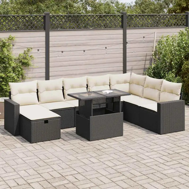 Lounge tuinset van gepoedercoat staal met beige materiaal en afmetingen - Zwart en crème / met opbergruimte - Tuinsets