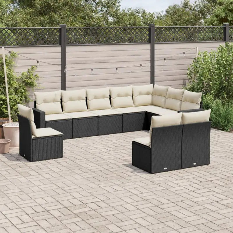 Lounge tuinset van gepoedercoat staal met beige materiaal en afmetingen - Zwart en crème / Zonder tafel - Tuinsets