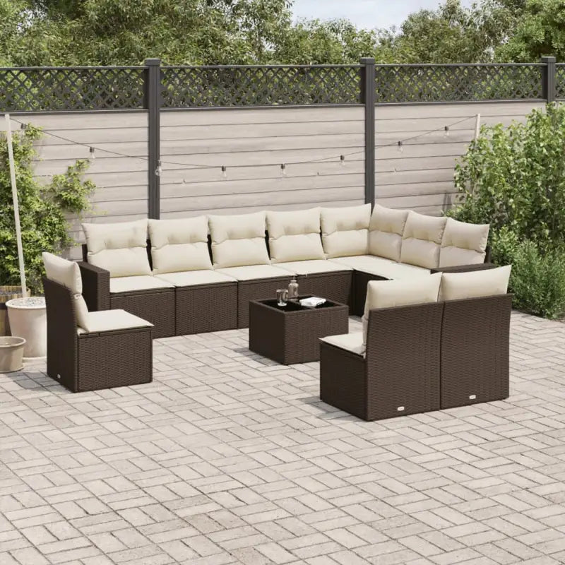 Lounge tuinset van gepoedercoat staal met beige materiaal en afmetingen - Bruin en crème / Met tafel - Tuinsets