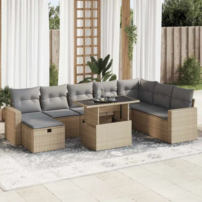 Lounge tuinset van gepoedercoat staal met beige materiaal en afmetingen - Beige en grijs / met opbergruimte - Tuinsets