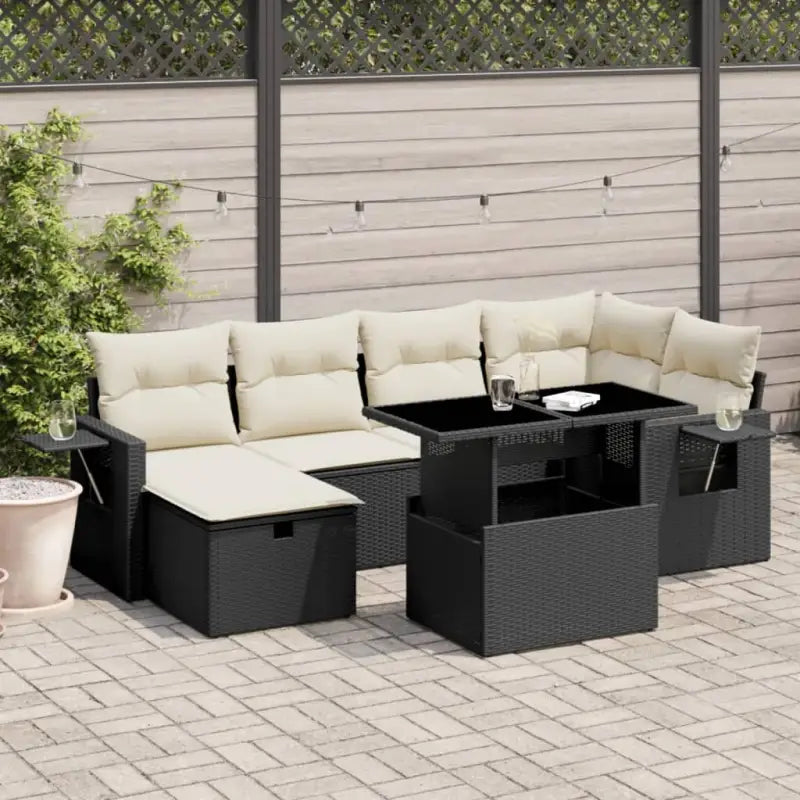 Lounge Tuinset van Gepoedercoat Staal met Beige Materiaal en Afmetingen - Zwart en crème / zonder opbergruimte