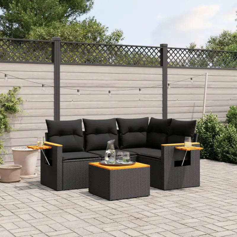 Lounge tuinset van grijs materiaal en gepoedercoat staal met comfortabele afmetingen - Zwart / Met tafel - Tuinsets