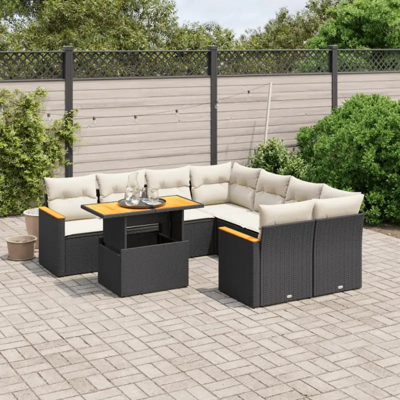 Lounge tuinset van grijs materiaal en gepoedercoat staal - Zwart en crème / zonder opbergruimte - Tuinsets