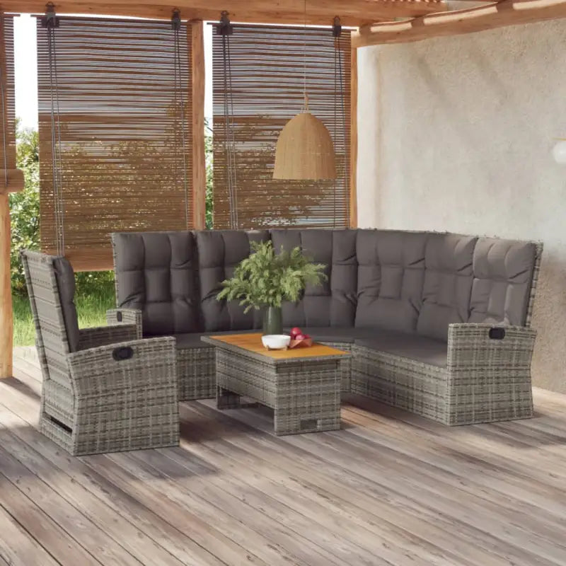 Lounge tuinset van massief acaciahout en zwart gepoedercoat staal - Grijs - Tuinsets