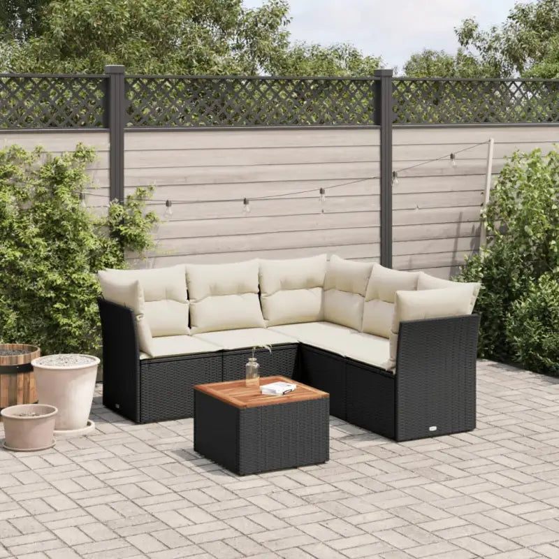 Lounge Tuinset van Poly Rattan en Gepoedercoat Staal voor Buitenplezier - Zwart en crème / 3x hoek + Tafel + 2x midden