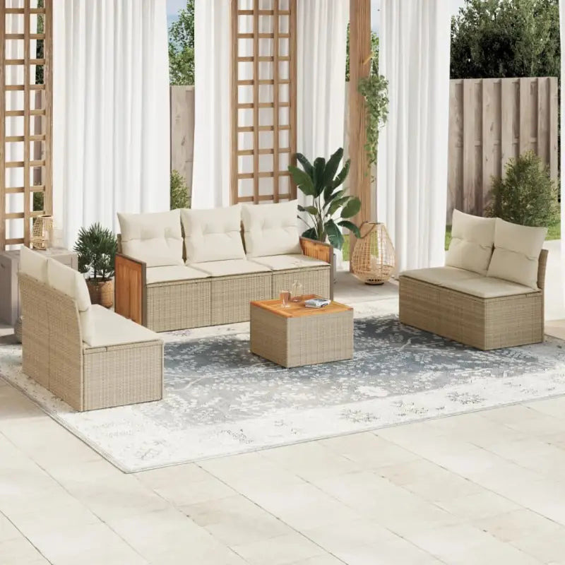Lounge Tuinset van Poly Rattan en Gepoedercoat Staal in Grijs Materiaal - beige en crèmekleurig / Met tafel - Tuinsets