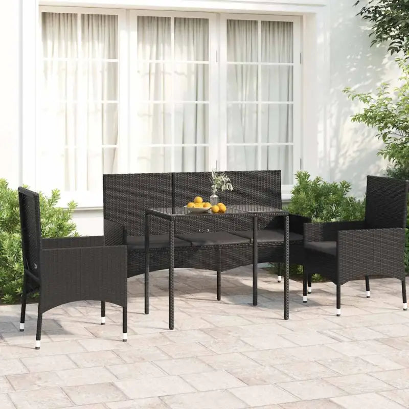 Lounge tuinset van poly rattan en gepoedercoat staal met afmetingen - Zwart - Tuinsets