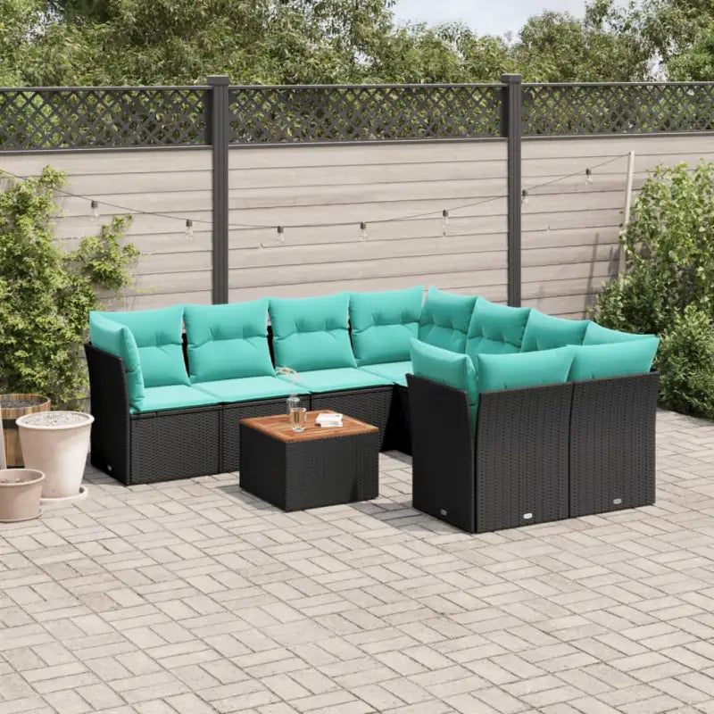 Lounge tuinset van poly rattan en gepoedercoat staal met afmetingen - Zwart / 4x midden + Tafel + 4x hoek - Tuinsets