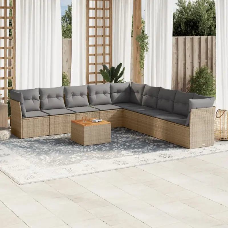 Lounge tuinset van poly rattan en gepoedercoat staal met afmetingen - Beige en grijs - Tuinsets