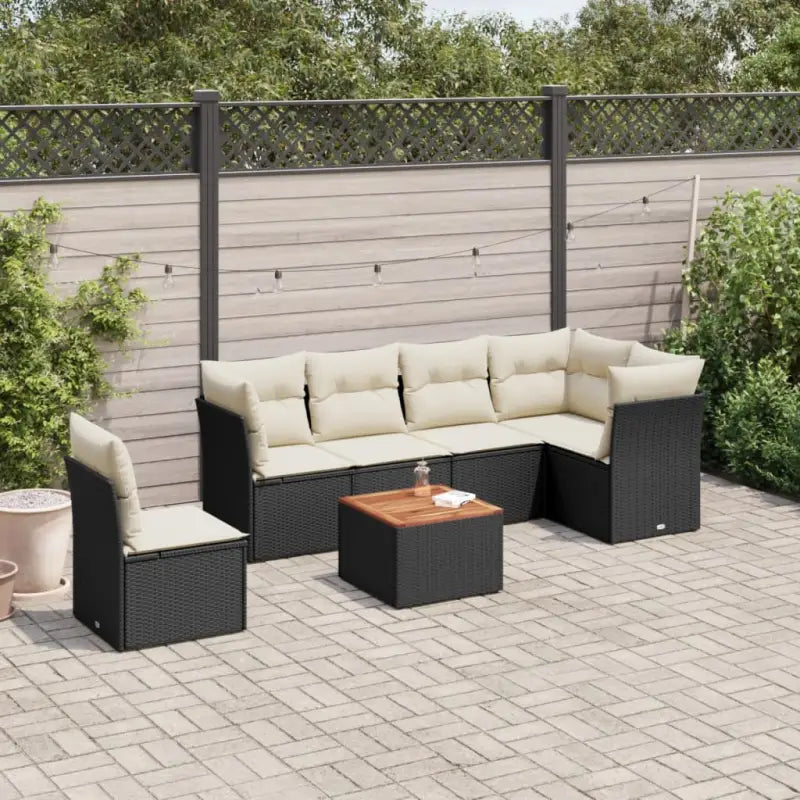 Lounge tuinset van poly rattan en gepoedercoat staal met gunstige afmetingen - Zwart en crème / 3x midden + Tafel + 3x