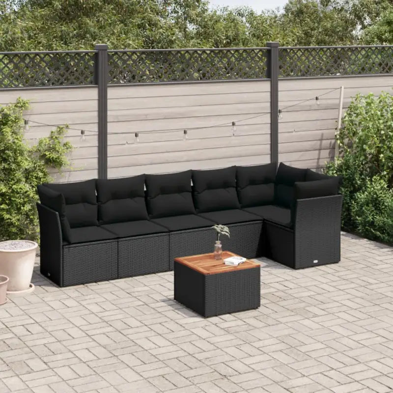 Lounge tuinset van poly rattan en gepoedercoat staal met gunstige afmetingen - Zwart / Tafel + 3x hoek + 3x midden