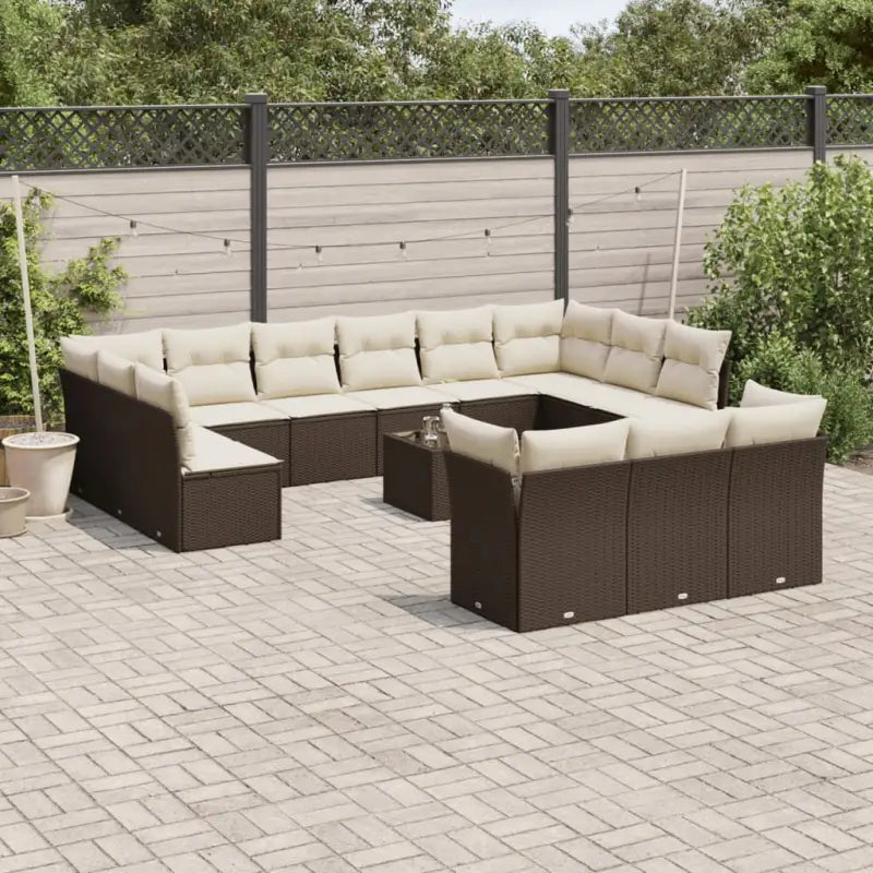 Lounge tuinset van Poly Rattan met comfortabele zitervaring en gepoedercoat staal - Bruin en crème / Met tafel