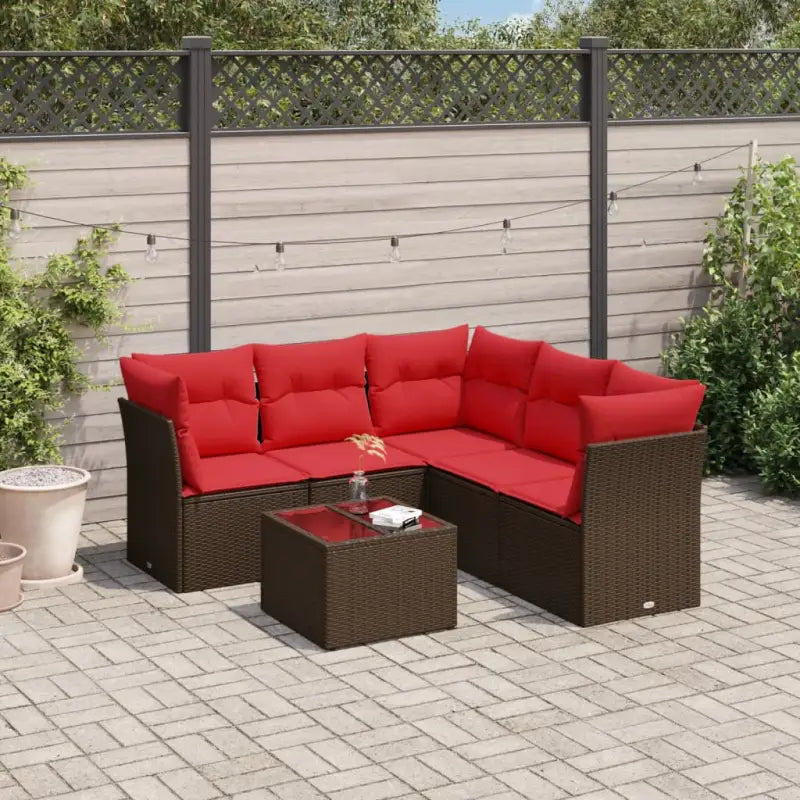 Lounge tuinset van poly rattan met comfortabele zitervaring en gepoedercoat staal - Bruin en rood / Met tafel - Tuinsets