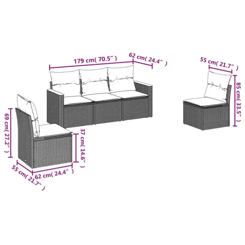 Lounge tuinset van poly rattan met wasbare hoes en gepoedercoat staal - Tuinsets