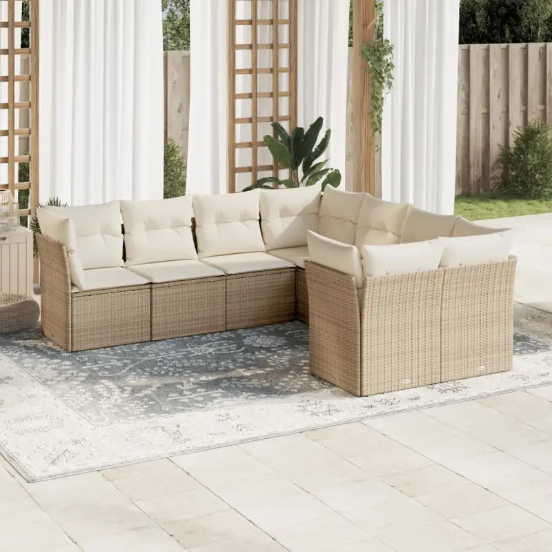 Lounge tuinset van poly rattan met zwart gepoedercoat staal - beige en crèmekleurig - Tuinsets