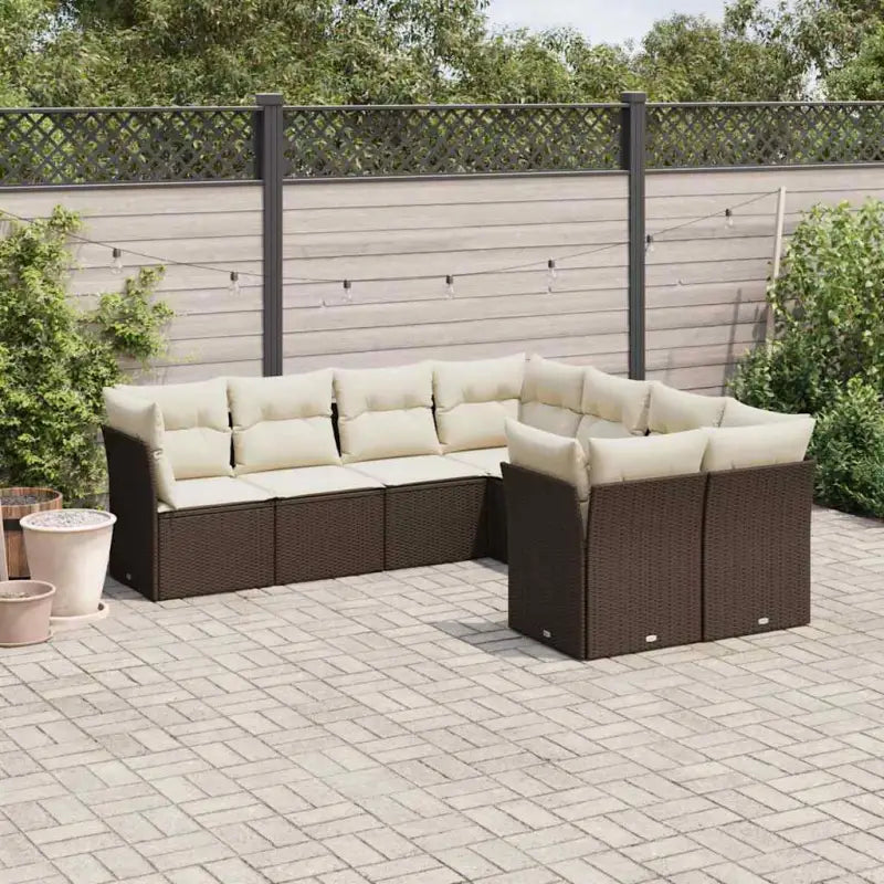 Lounge tuinset van poly rattan met zwart gepoedercoat staal - Bruin en crème - Tuinsets