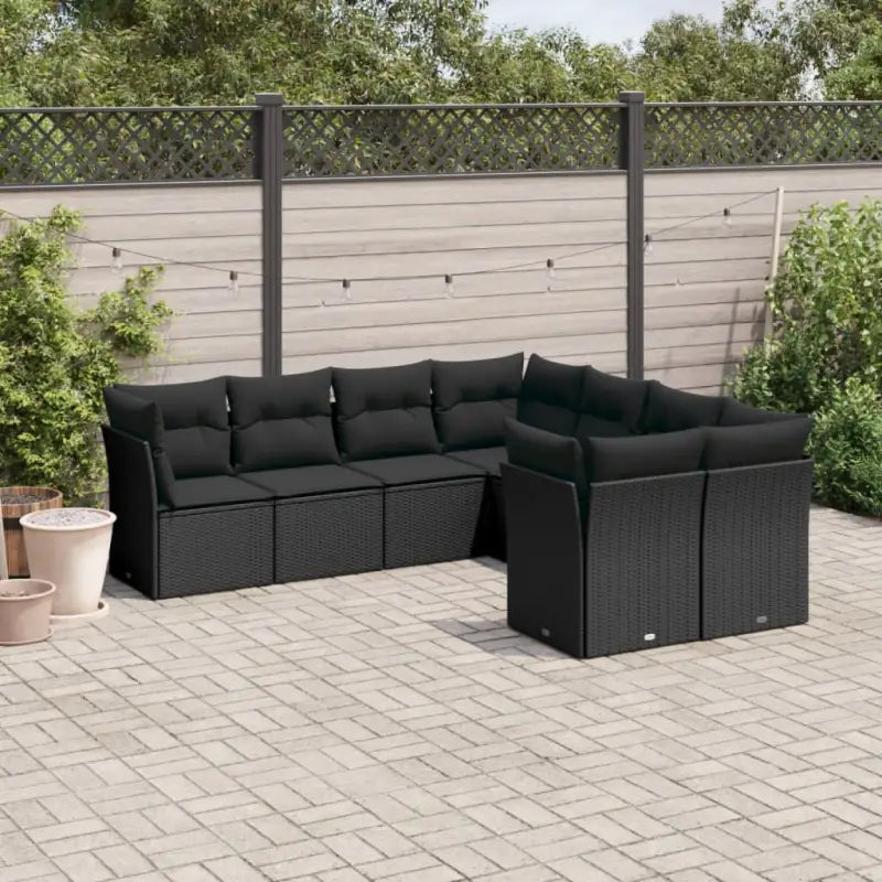 Lounge tuinset van poly rattan met zwart gepoedercoat staal - Zwart - Tuinsets