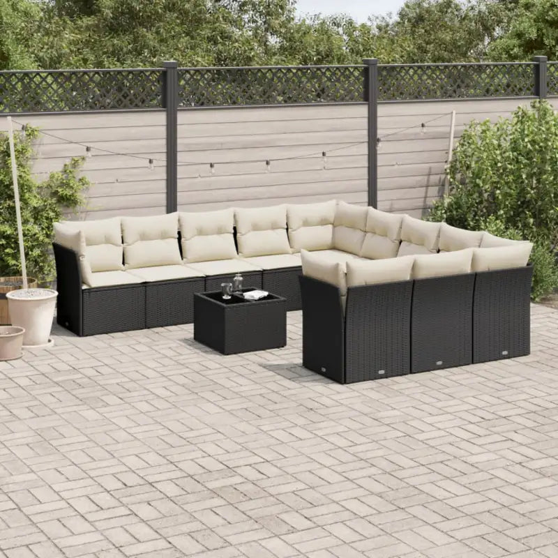 Lounge tuinset van poly rattan met zwart materiaal en gepoedercoat staal - Tuinsets