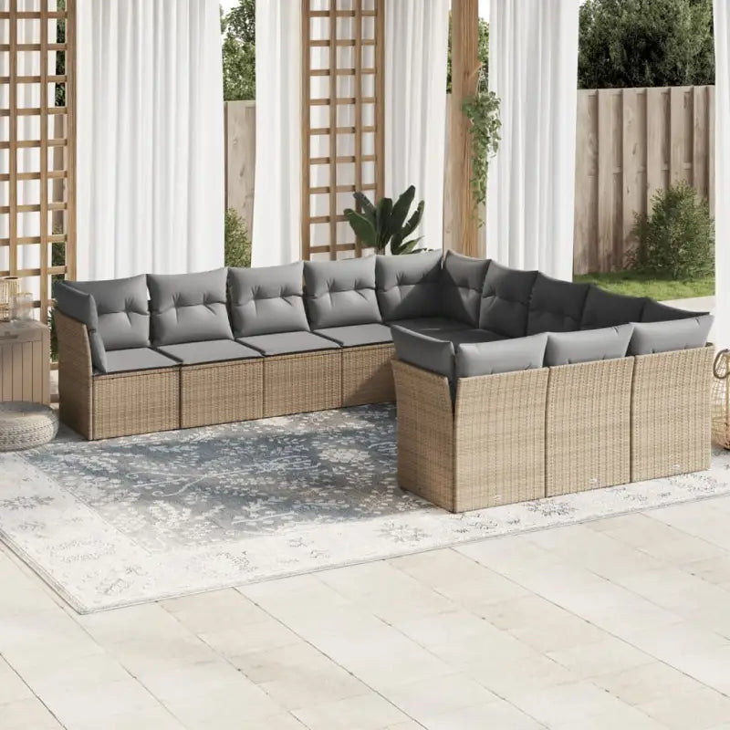 Lounge tuinset van poly rattan met zwart materiaal en gepoedercoat staal - Beige en grijs / Zonder tafel - Tuinsets