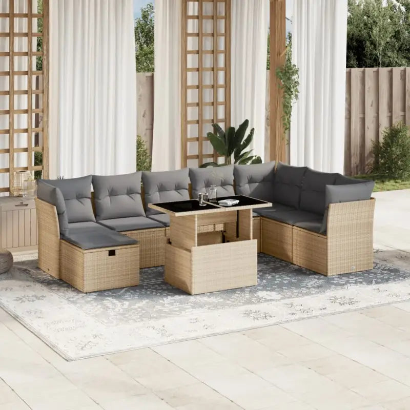 Lounge tuinset van zwart gepoedercoat staal met comfortabele afmetingen - Beige en grijs / zonder opbergruimte