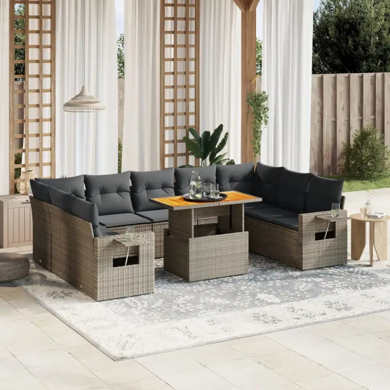 Lounge Tuinset van zwart gepoedercoat staal met ideale afmetingen - grijs en donkergrijs / 5x midden + 4x hoek + Tafel