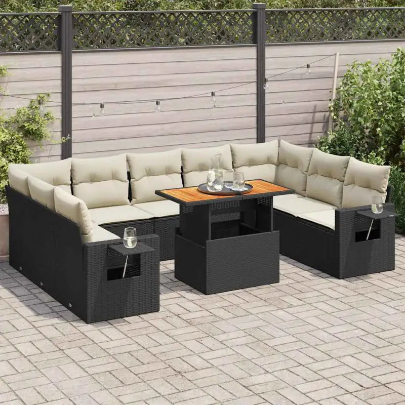 Lounge Tuinset van zwart gepoedercoat staal met ideale afmetingen - Zwart en crème / 4x hoek + Tafel + 5x midden