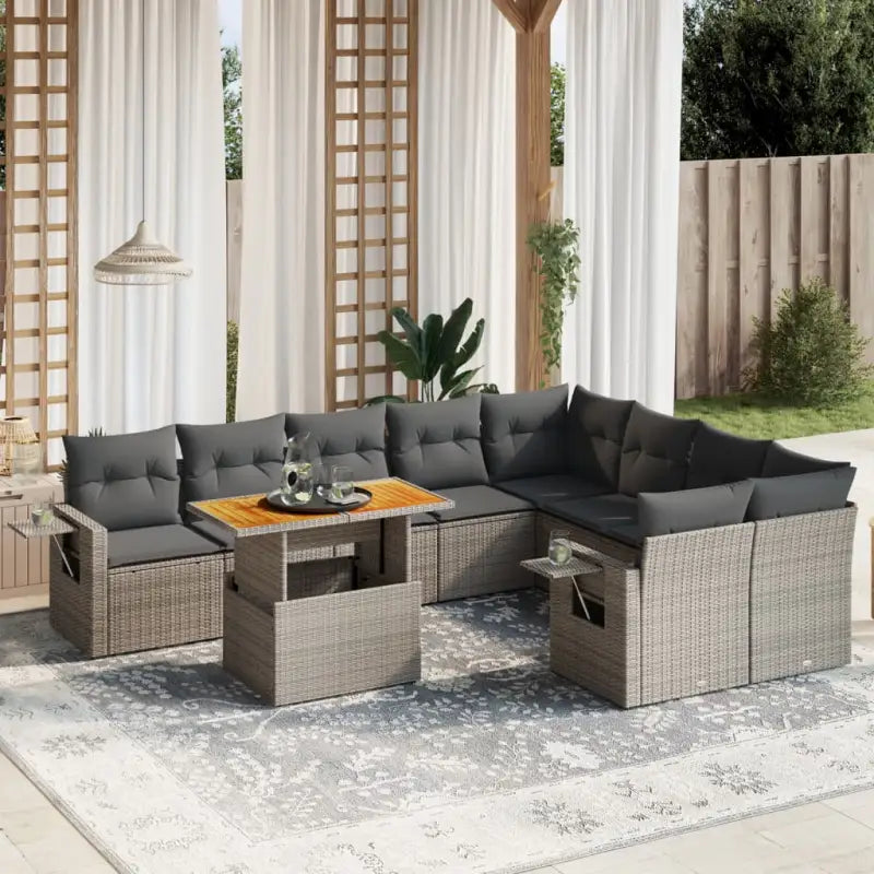 Lounge Tuinset van zwart gepoedercoat staal met ideale afmetingen - grijs en donkergrijs / 4x hoek + 5x midden + Tafel