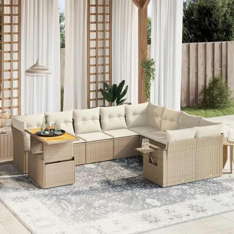 Lounge Tuinset van zwart gepoedercoat staal met ideale afmetingen - beige en crèmekleurig / Tafel + 4x hoek + 5x midden