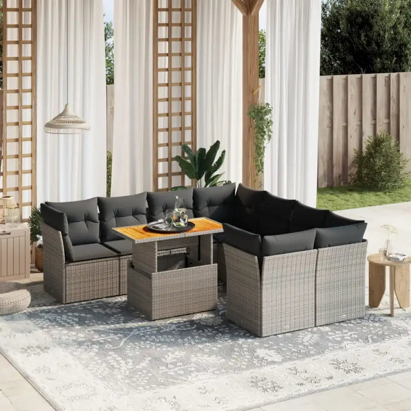Lounge tuinset van zwart materiaal en gepoedercoat staal met afmetingen - grijs en donkergrijs / 4x midden + 4x hoek