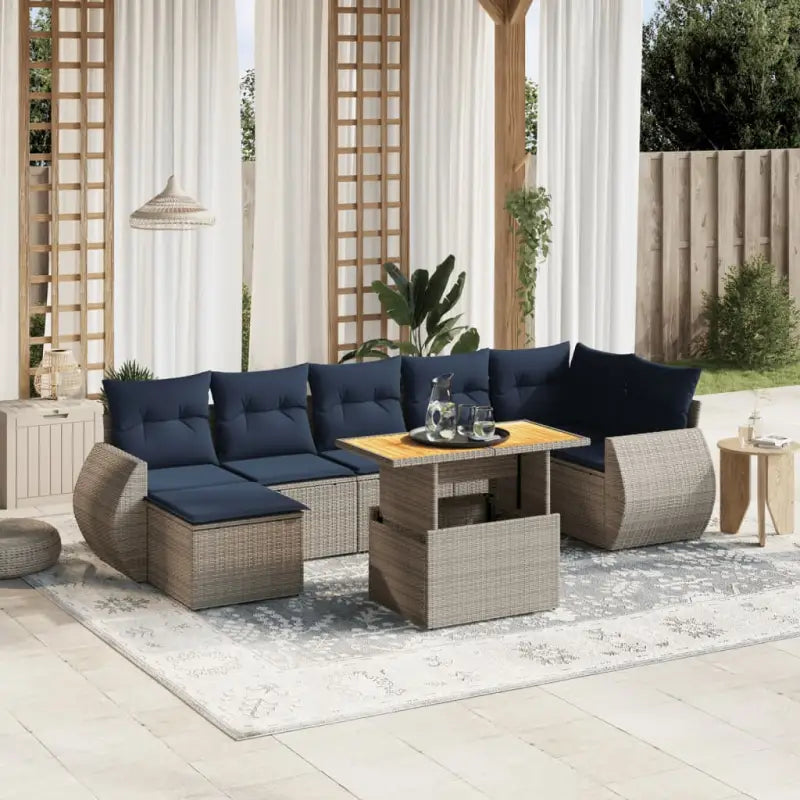 Lounge tuinset van zwart materiaal en gepoedercoated staal met ideale afmetingen - Grijs / 3x midden + Tafel + hoek