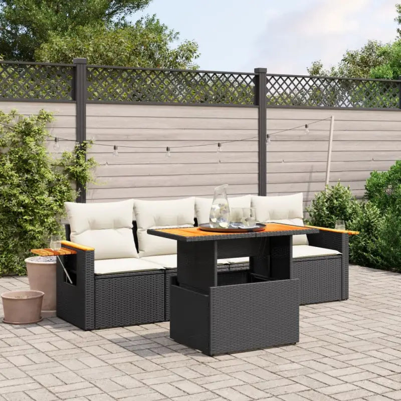Lounge tuinsets in zwart materiaal met gepoedercoat staal en poly rattan - Zwart en crème / zonder opbergruimte