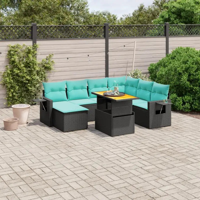 Lounge tuinsets met zwart materiaal en gepoedercoat staal afmetingen - Zwart / Tafel + hoek + 3x midden - Tuinsets