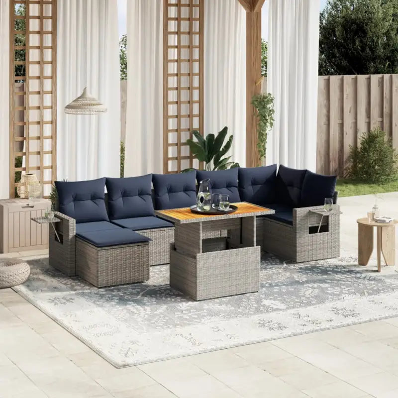 Lounge tuinsets met zwart materiaal en gepoedercoat staal afmetingen - Grijs / 3x midden + Tafel + hoek - Tuinsets