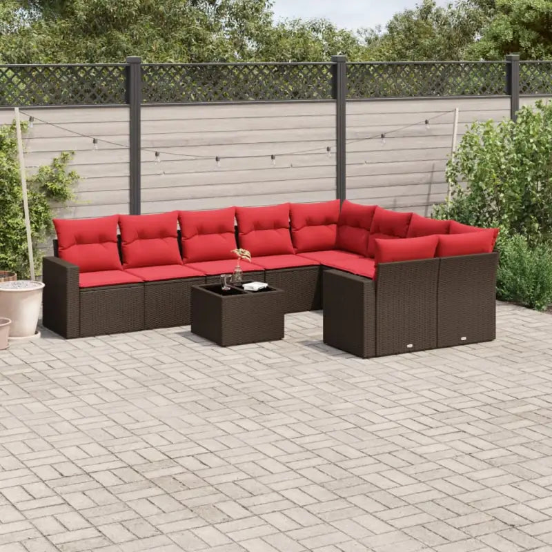Lounge tuinsets van zwart materiaal en gepoedercoat staal afmetingen - Bruin en rood / Met tafel - Tuinsets
