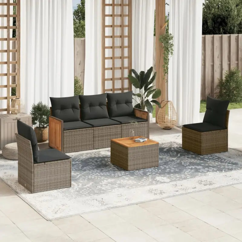 Lounge tuinsets van zwart materiaal met gepoedercoat staal en poly rattan - Grijs / Met tafel - Tuinsets