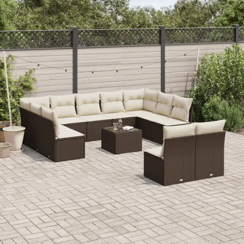 Lounge tuinstoel set met poly rattan en gepoedercoat staal - Bruin en crème / Met tafel - Tuinsets