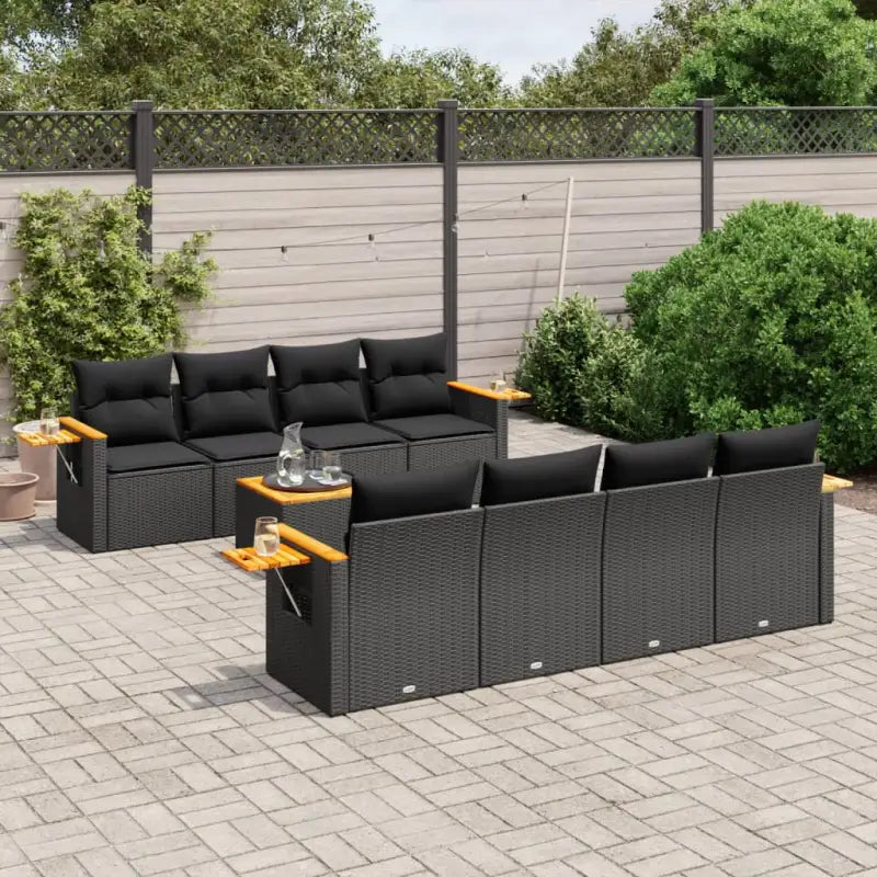 Lounge tuintafelset met poly rattan en gepoedercoat staal - Zwart - Tuinsets