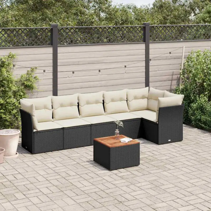 Lounge tuintafelset met waterdichte tas en grijs gepoedercoat staal - Zwart en crème / 3x hoek + 3x midden + Tafel